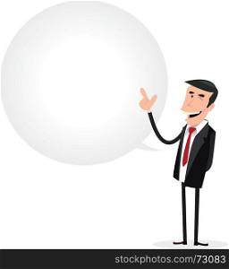 Businessman Speech Bubble. Illustration of a cartoon businessman with big bubble speech for your message