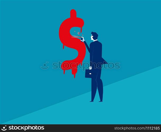Businessman spraying dollar sign. Man spraying graffiti of a dollar sign on wall. Concept business vector illustration.