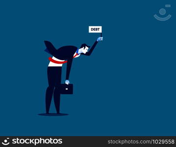 Businessman standing and holding debt flag sign. Concept business vector illustration.