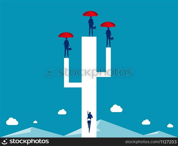 Businessman standing and holding red umbrella. Concept business vector illustration.