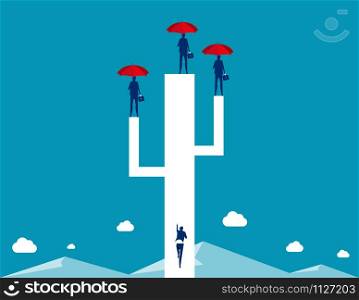 Businessman standing and holding red umbrella. Concept business vector illustration.