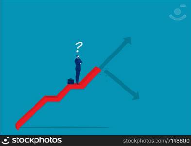 Businessman standing on bar graph analysis growth or fail concept