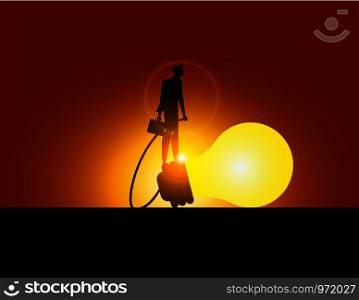 Businessman standing on bulb. Concept business idea vector illustration.