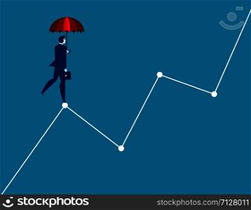 Businessman standing on graphs. Concept business vector illustration.