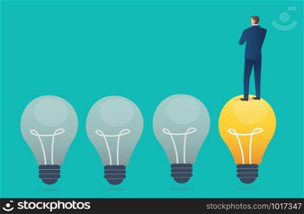 businessman standing on light bulb with blue background , creative thinking concept vector illustration