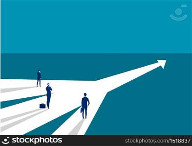 Businessman standing on middle way and choosing direction. Business concept. Modern vector illustration. Direction