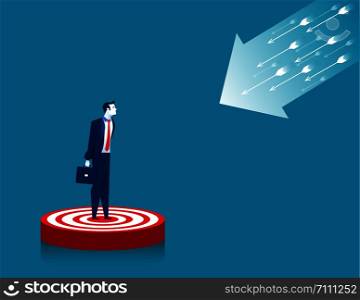 Businessman standing on target. Concept business illustration. Vector