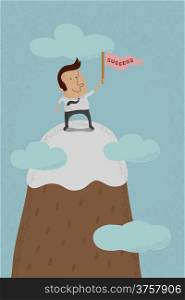 Businessman standing on the top of a high mountain , eps10 vector format
