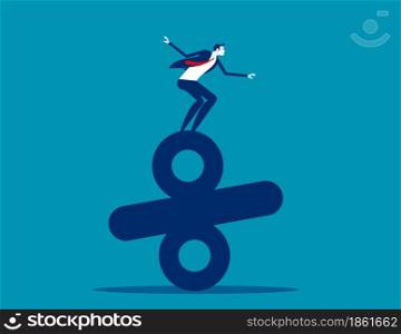 Businessman standing on top of percentage. Business balance concept