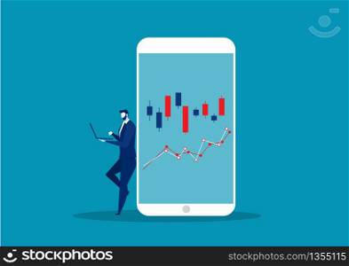businessman standing online trading on stock exchange on smartphone