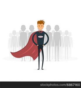 Businessman standing out from the crowd. Business idea and leadership concept. Vector illustration