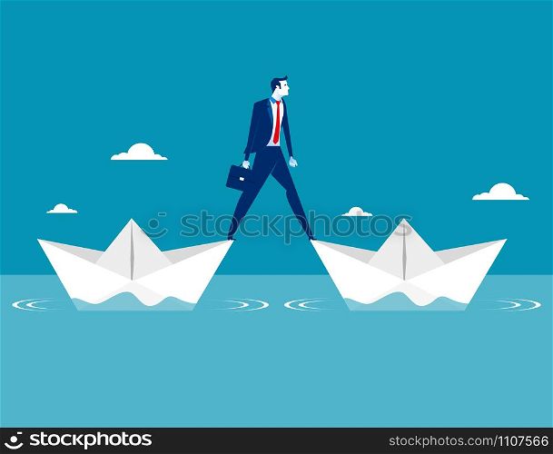 Businessman standing two paper boat. Concept business vector illustration.