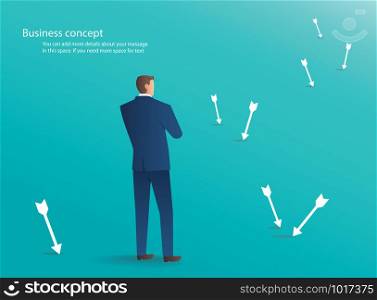 businessman standing with arrows around him , business concept background