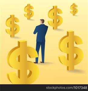 businessman standing with dollar icon , business concept of currency vector illustration