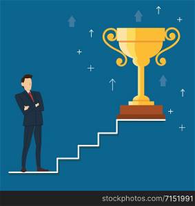 businessman standing with the trophy vector illustration