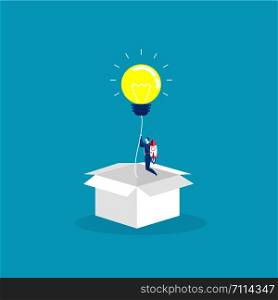 businessman start up with Light idea bulb ejected from cardboard box. Concept of startup, creative idea, leadership, business success or inspiration. Vector illustratio