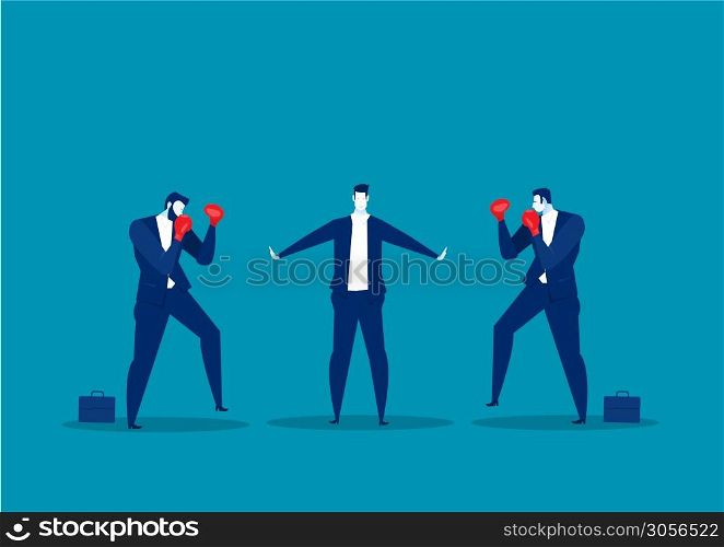 businessman stop conflict.Stop Fighting,employee concept vector