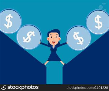 Businessman stop the coins flowing down. Financial falling