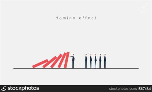 businessman stopping the domino effect