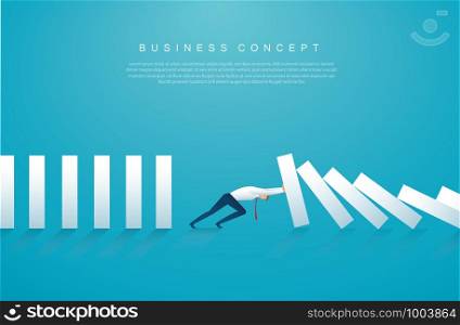 businessman stopping the domino effect. business concept vector illustration EPS10