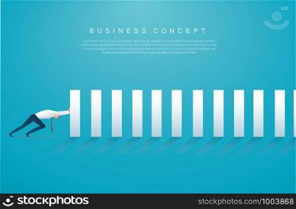 businessman stopping the domino effect. business concept vector illustration EPS10