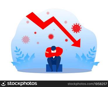businessman stress and falling bar graph Dissatisfied, financial collapse,crisis corona or covid 19, losing assets and investment,vector illustrator.