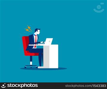 Businessman suffer from stiff neck. Concept business vector. Problem, Health, Fatigue.