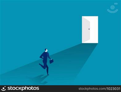 businessman suit run in front of an open door, vector illustrator.