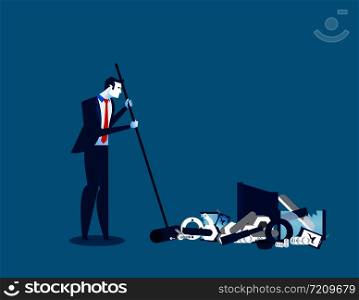 Businessman sweeping away old technology. Concept technology business illustration. Vector innovation of technology