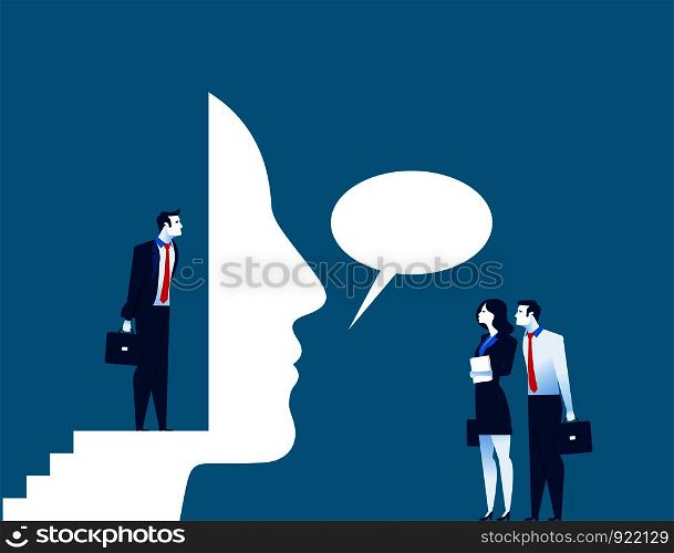 Businessman talk through the mask. Concept business illustration. Vector flat