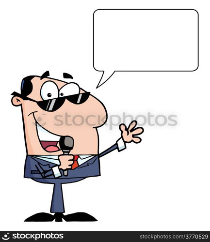 Businessman Talking Into A Microphone With Speech Bubble