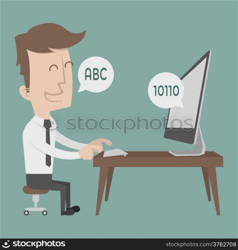 Businessman talking to a computer , eps10 vector format