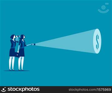 Businessman team with flashlight and searching dollar sign. Concept business vector illustration, Currency, Financial, Successful.