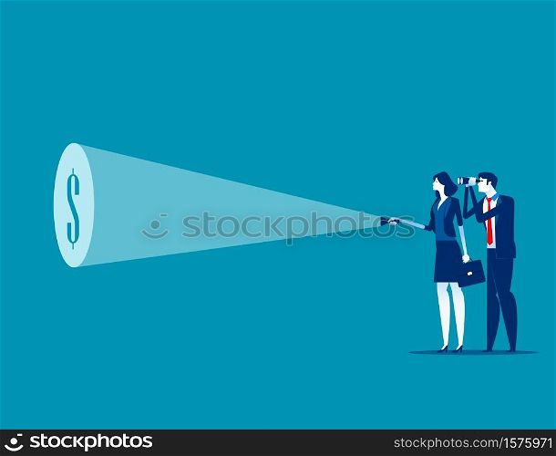 Businessman team with flashlight and searching dollar sign. Concept business vector illustration, Currency, Financial, Successful.