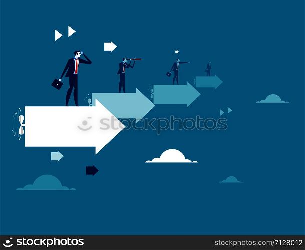 Businessman teamwork standing for arrow sign. Concept business vector illustration.