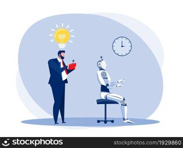 Businessman test a robot Artificial intelligence technology with remote control.vector illustrator