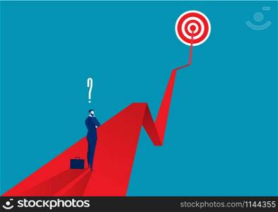 Businessman thiking on red arrow. Symbol of business goals, aims, mission, opportunity and challenge. Vector illustration.