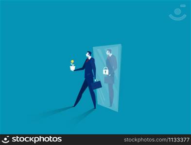 businessman think growth mindset walk out of mirror fixed mindset concept vector