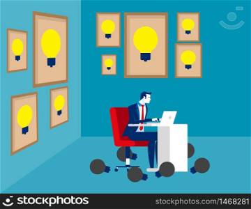 Businessman thinking idea, Concept business vector illustration, Surrounded, Large framed, Successful.
