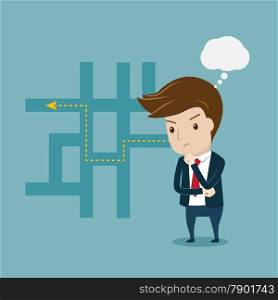 Businessman thinking of his best plans. Flat style vector for thinking, planning or solution concept.&#xA;&#xA;&#xA;