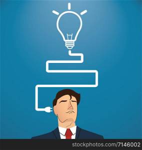 Businessman thinking with light bulb shape. concept of thinking