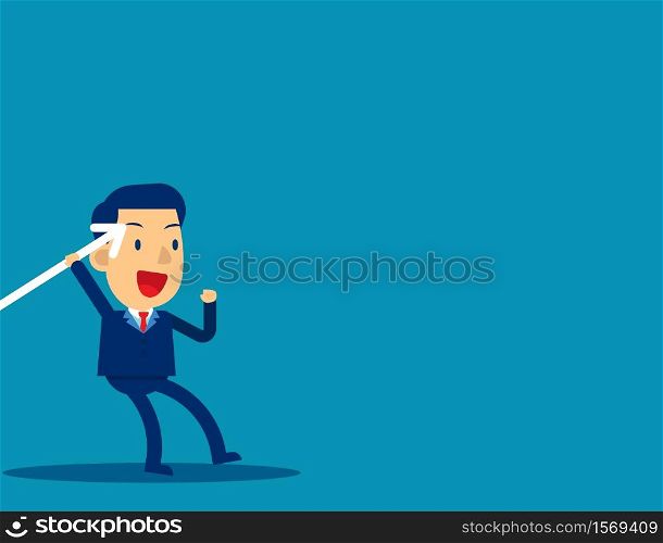 Businessman throwing the javelin. Concept cute business vector illustration, Sport, Growth.