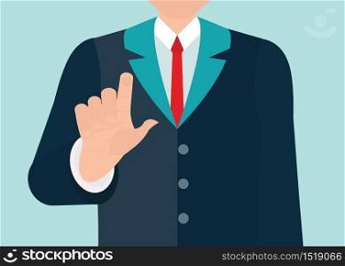 Businessman Touching on the whiteboard, Selective focus on the finger, business vector illustration.