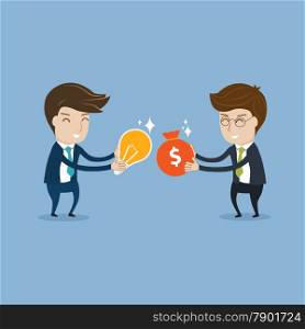 Businessman trading money and idea . Vector cartoon for trading or exchange money concept&#xA;&#xA;