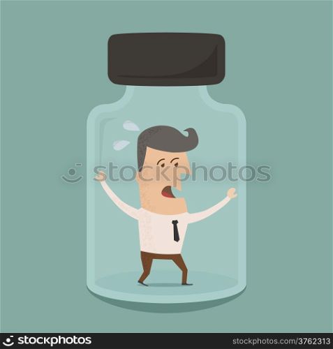 Businessman trapped in a glass jar ,Vector EPS 10