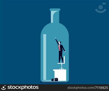 Businessman trapped in the bottle. Concept business illustration. Vector flat