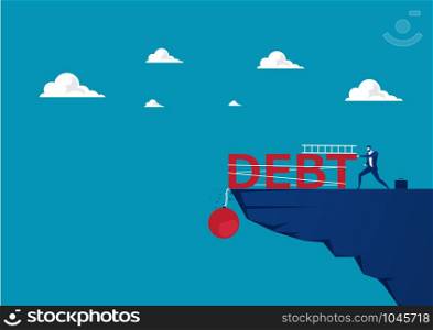 businessman try pushing big debt burden on moutain vector.