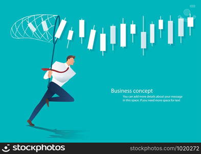 businessman trying to catch candlestick chart business concept