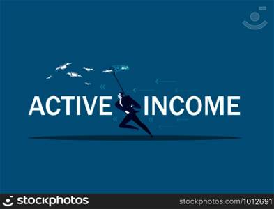 businessman trying to catch money fly active income concept .vector