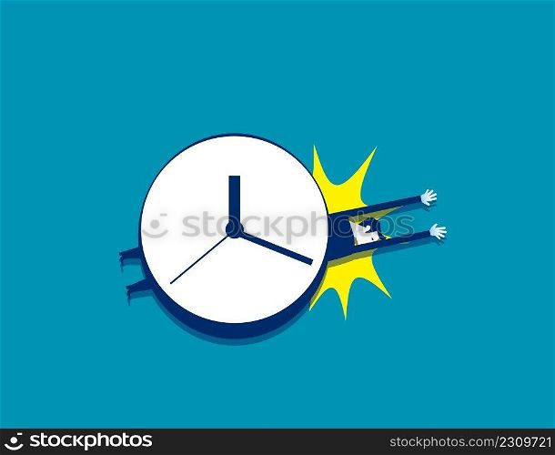 Businessman under a big clock with stress and time pressure